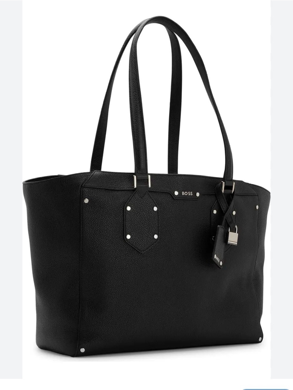 BOSS Black Pebbled Leather Tote with Silver Hardware